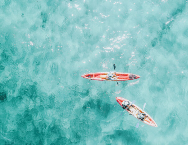 Aerial over a guided kayak tour with Go Sea Kayak, Byron Bay.