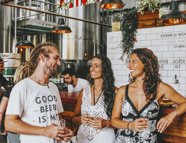 Women tasting beers at Stone & Wood Brewing Company, Byron Bay.